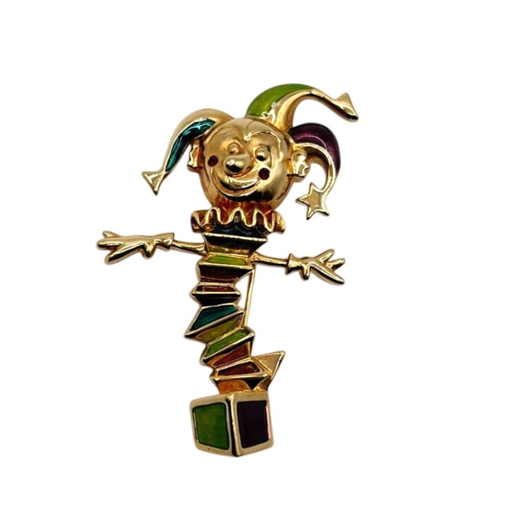 Swarovski Signed Jester Clown Brooch 2”